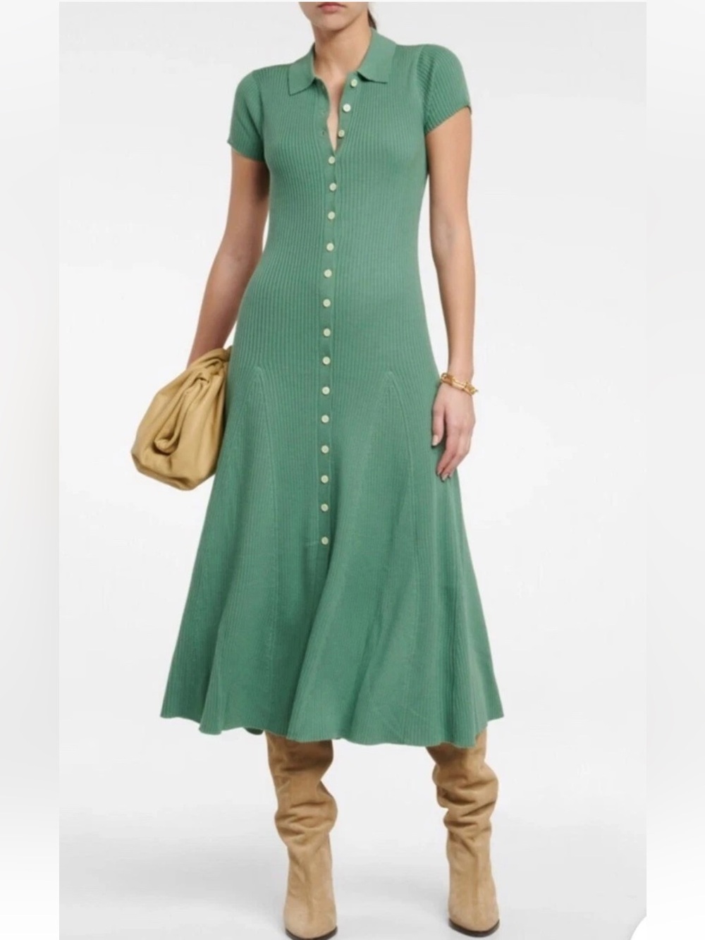 Polo by Ralph Lauren Sage Green Ribbed Polo Button-Front Maxi Dress Sz Large